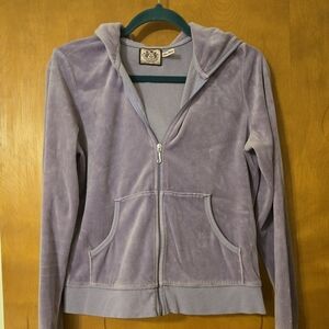 Vintage Juicy Couture Purple Velour Hooded Full Zip Logo Sweatshirt Size XL